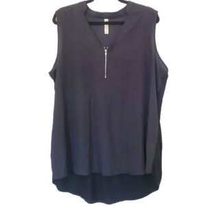 Perception Women Black Zip Front Woven and Knit Sleeveless Top 2X